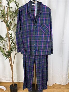 Victoria's Secret Plaid Pajama Set - Navy, Green & Purple Sz XL (DJ1)
